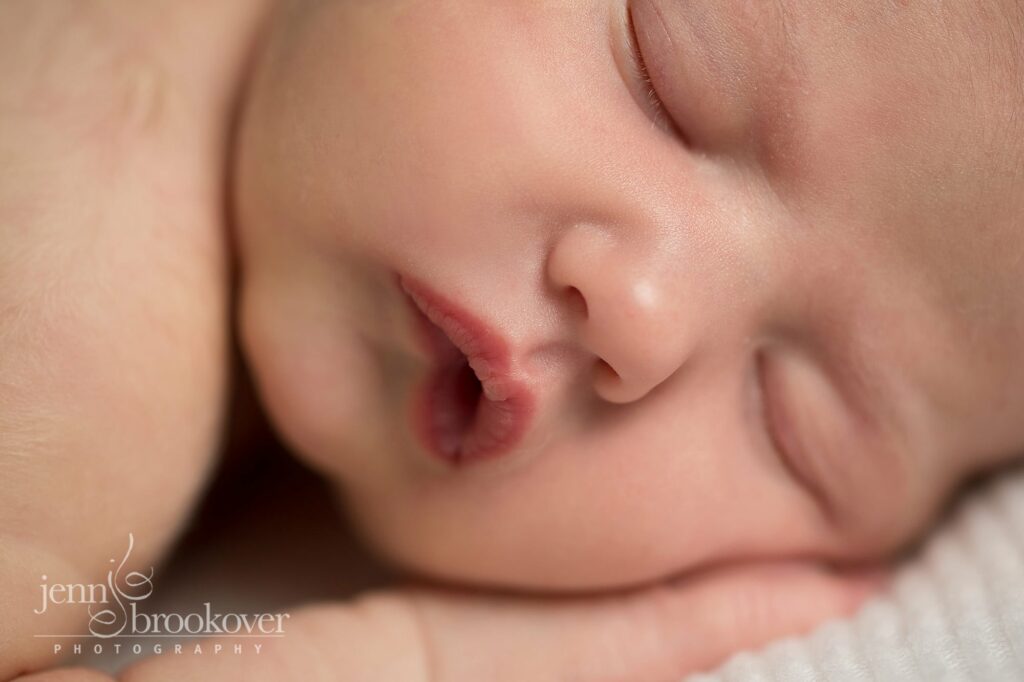 newborn close up macro of baby lips and nose