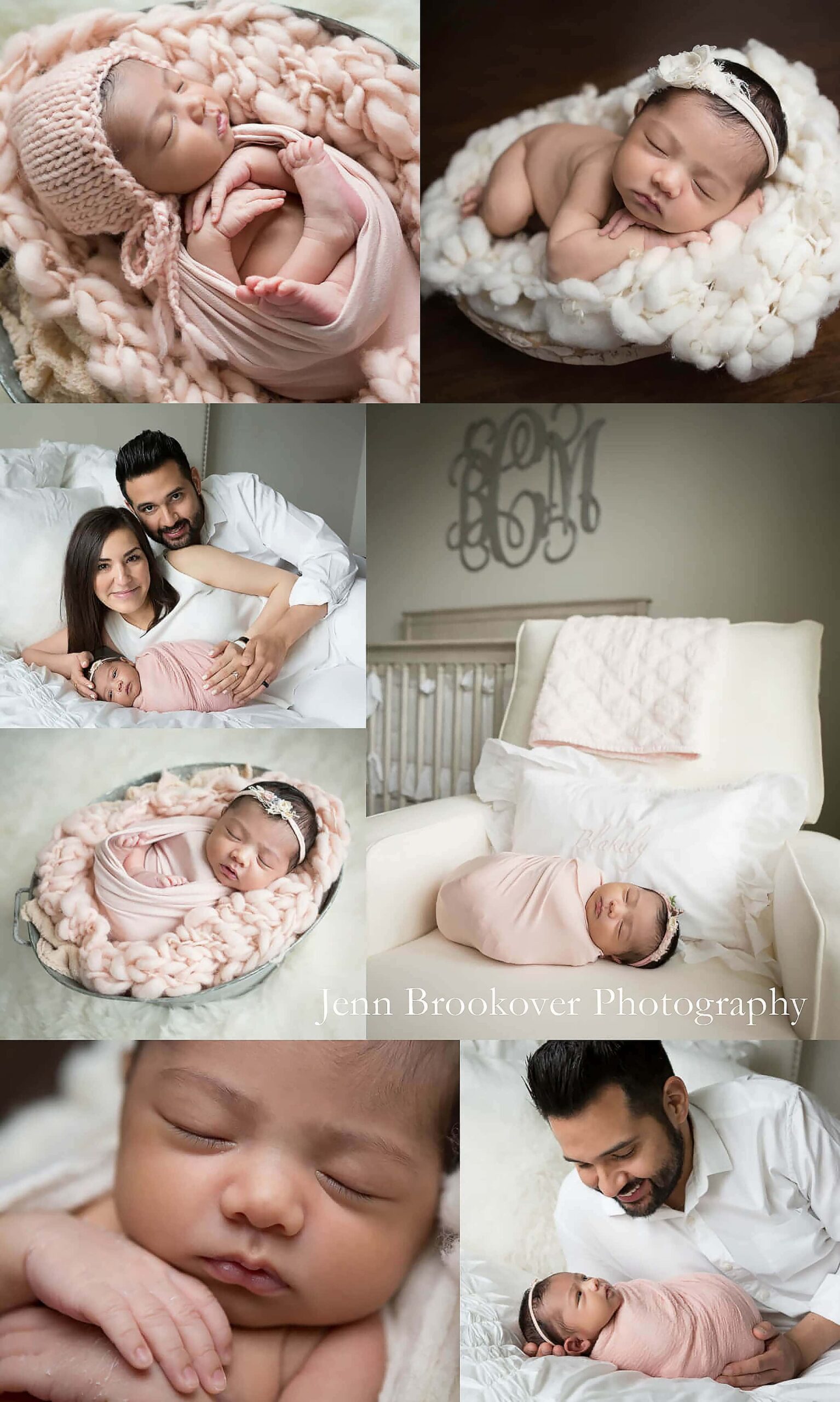 newborn baby girl session at home in San Antonio, Texas using cream, blush and gray
