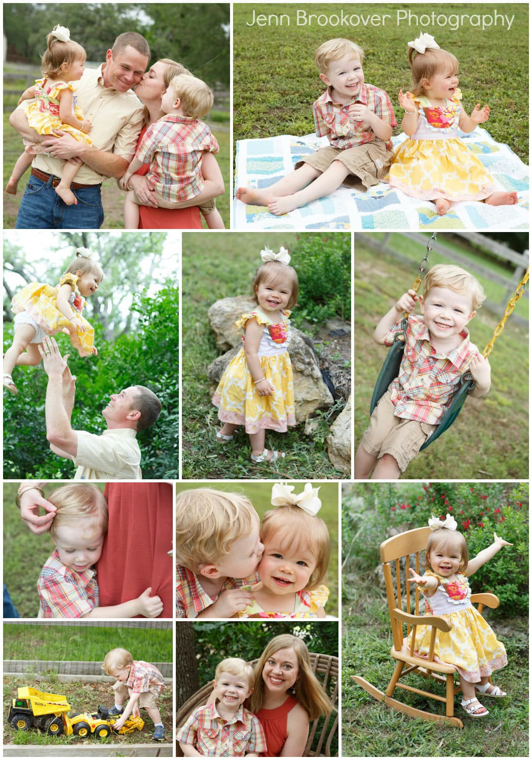 A collage of pictures captured by Jenn Brookover Photography featuring a little girl and a little boy.