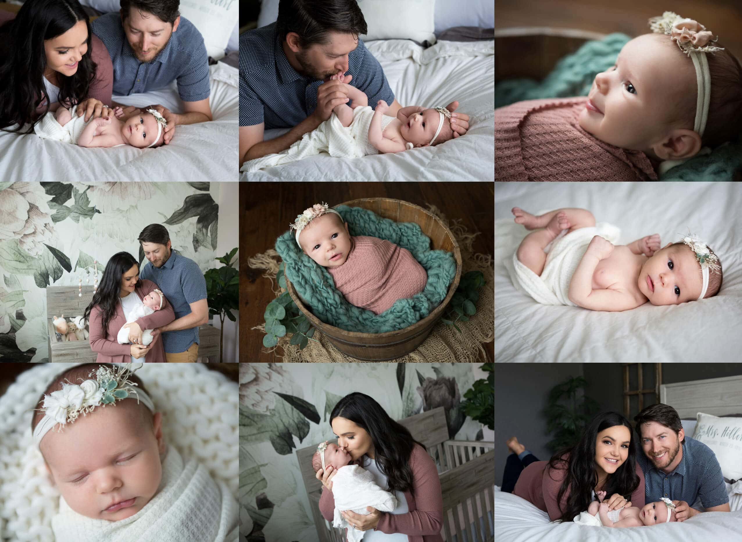 newborn baby girl at home photo session with parents