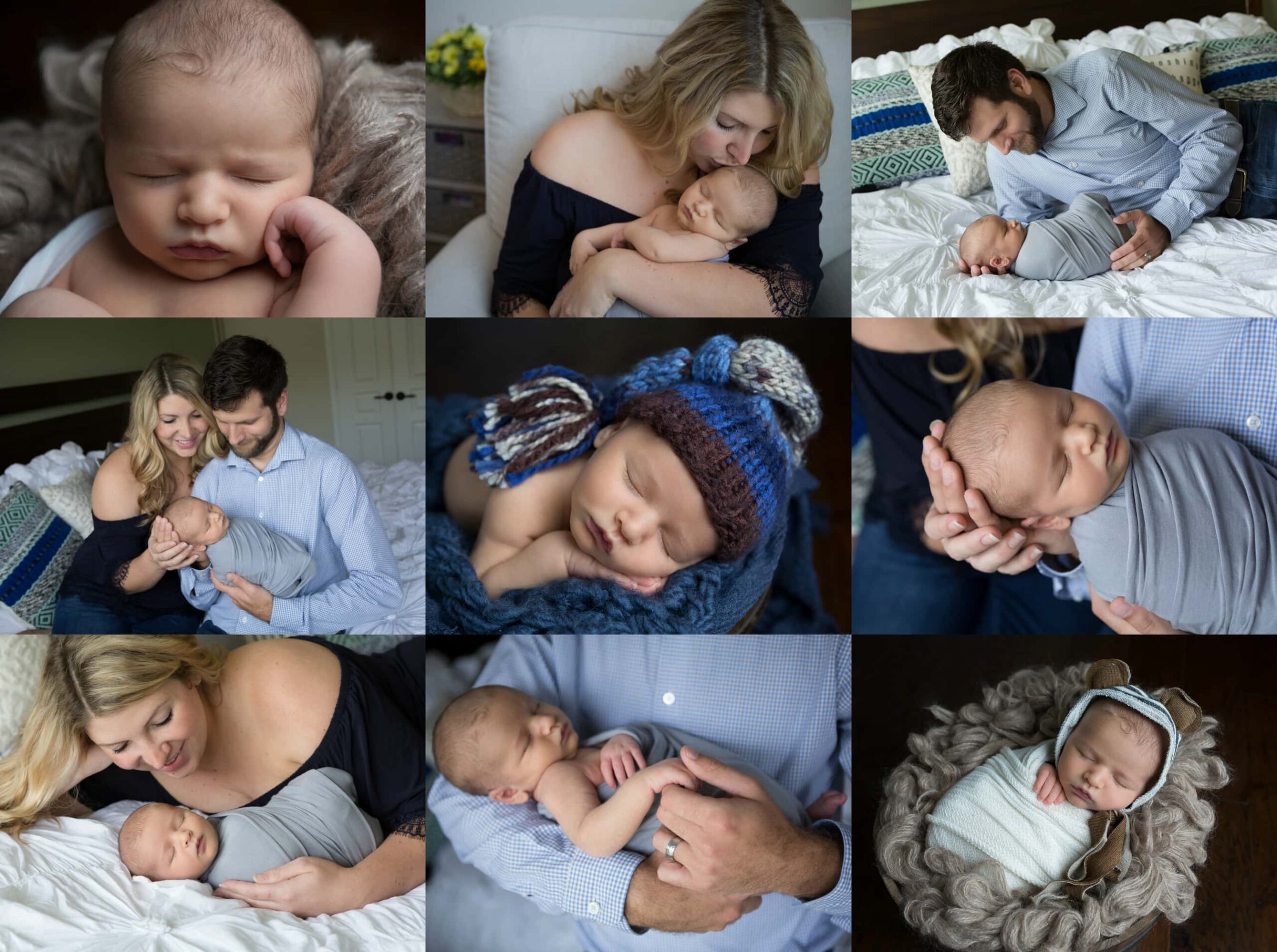 San Antonio newborn photographer portraits at home, boy in navy with parents