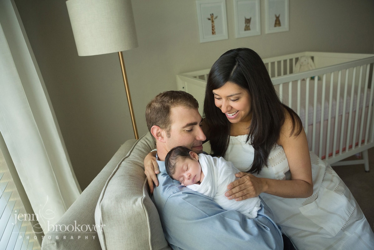family portrait in nursery taken during lifestyle photo session at home in San Antonio