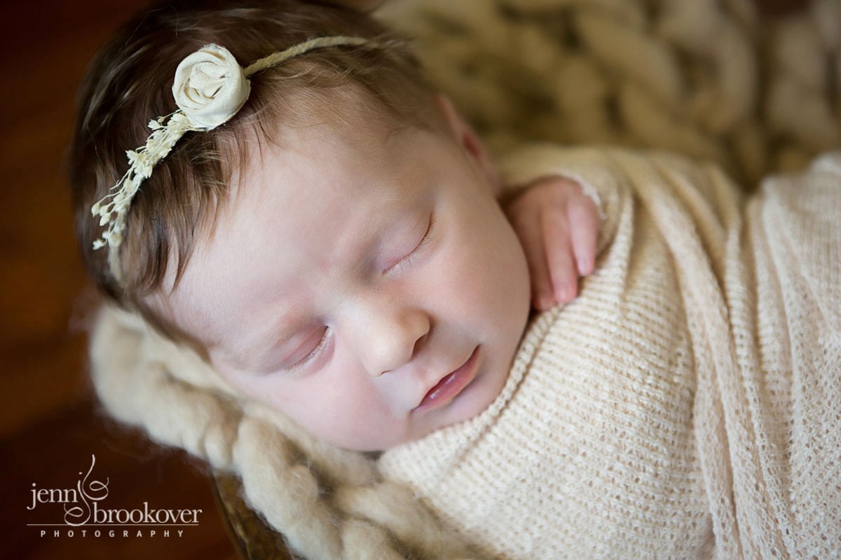 newborn photography at home in San Antonio, Texas, newborn in headband