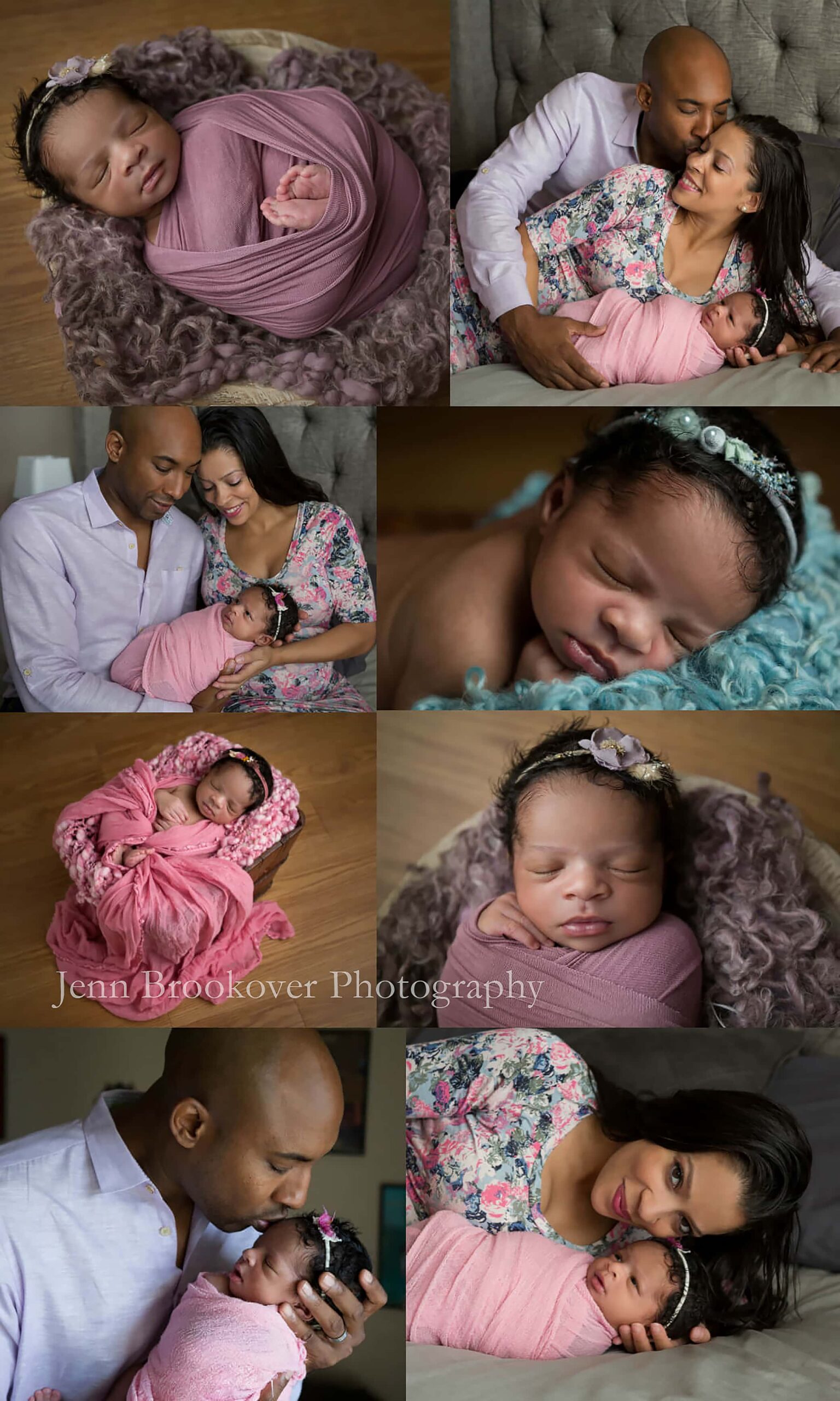 newborn baby girl session at home in San Antonio, Texas purple, teal, pink, gray