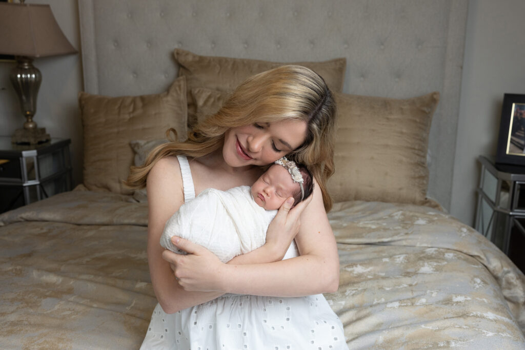 mom and baby girl during newborn photo session with Jenn Brookover Photography in San Antonio, Tx